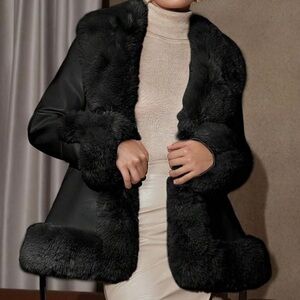 Faux fur and leather coat